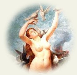 Afrodite med duvor målning