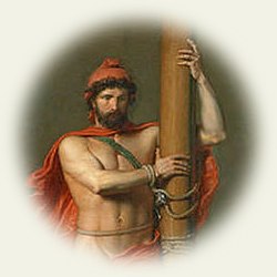 Odysseus vid mast iförd röd cape